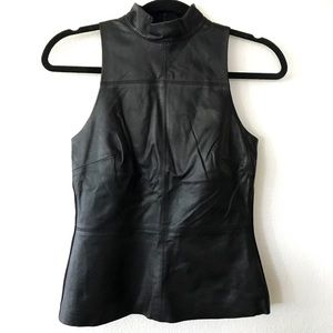 ✨NWT✨DKNY sleeveless/high neck leather blouse